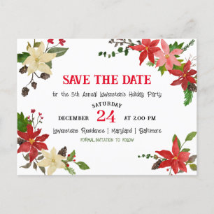 Red Poinsettia Annual Holiday Party Save the Date Ankündigungspostkarte