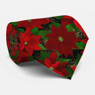 Red Poinsettia Black Christmas Krawatte