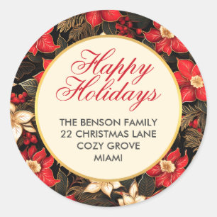 Red Poinsettia Blume Glücklich Weihnachten Runder Aufkleber