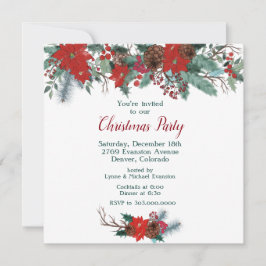 Red Poinsettia Border Bouquet Weihnachtsgebäck Par Einladung