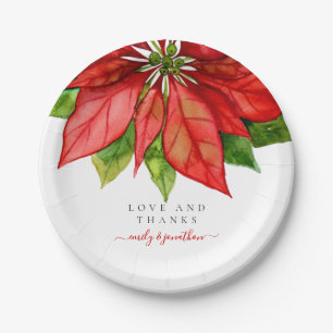 Red Poinsettia Border Christmas Names Pappteller