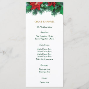 Red Poinsettia Border Wedding Menu Menükarte