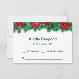 Red Poinsettia Border Wedding RSVP Karte