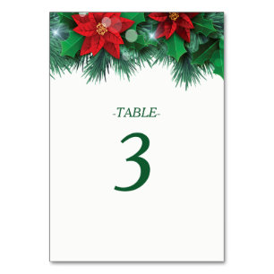 Red Poinsettia Border Wedding Table Tischnummer