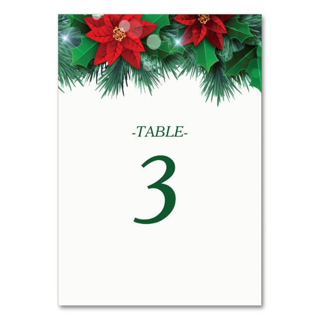 Red Poinsettia Border Wedding Table Tischnummer (Vorderseite)