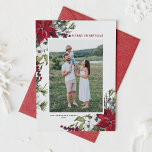 Red Poinsettia Botanisches Frohe Weihnachtsfest Fo Feiertagskarte<br><div class="desc">Frohe Weihnachten! Senden Sie Ihre Urlaubswünsche und Grüße an Familie und Freunde mit dieser individuell gestaltbaren Blumenweihnachtskarte für das Foto. Es verfügt über einen Aquarellrahmen aus Pineconen,  Kiefernnadeln,  Stollen,  Beeren und roten Poinsettias. Personalisieren Sie das Programm durch Hinzufügen von Namen,  Nachricht und Foto. Matching-Elemente sind verfügbar.</div>