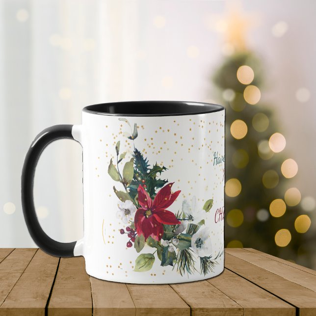 Red Poinsettia Bouquet Gold Glitzer Weihnachten Tasse (Von Creator hochgeladen)