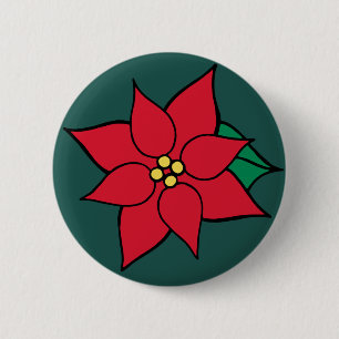 Red Poinsettia Christmas Button