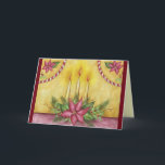 Red Poinsettia Christmas Candles Card Feiertagskarte<br><div class="desc">Traditionelle Poinsettias und Kerzen schmücken diese Urlaubskarte. Das Design stammt aus einem originellen Gemälde.</div>