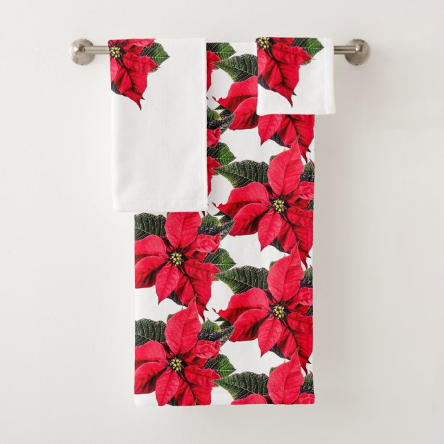 Red Poinsettia Christmas Floral Badhandtuch Set (Insitu)