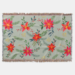 Red Poinsettia Christmas Floral Decke