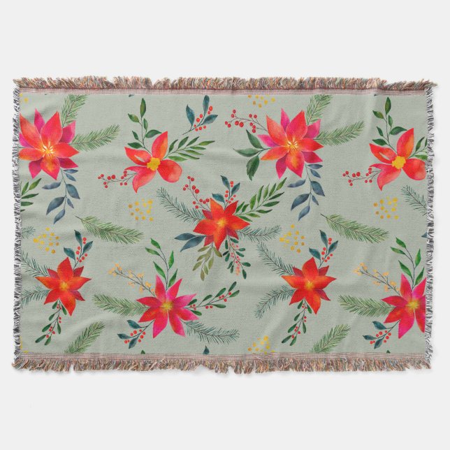 Red Poinsettia Christmas Floral Decke (Vorderseite)