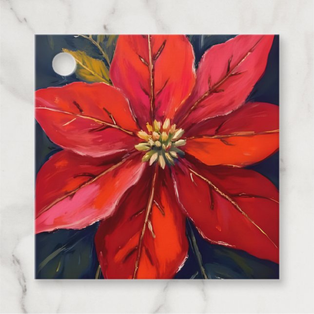 Red Poinsettia Christmas Flower Painted Geschenkanhänger (Vorderseite)