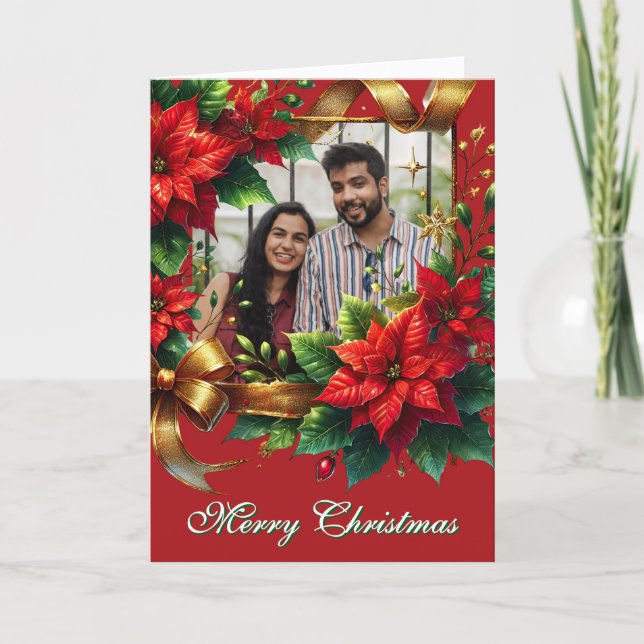 Red Poinsettia Christmas Foto Feiertagskarte (Vorderseite)