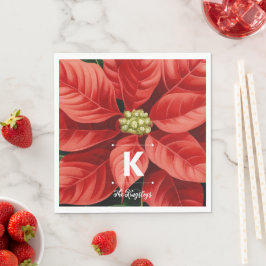 Red Poinsettia Christmas Personalized Monogram Serviette