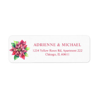 Red Poinsettia Christmas Wedding Return Address
