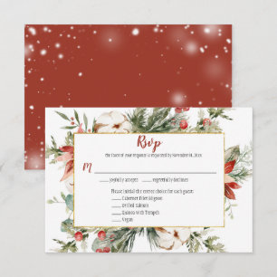 Red Poinsettia Evergreen Christmas Gold UAWG RSVP Karte