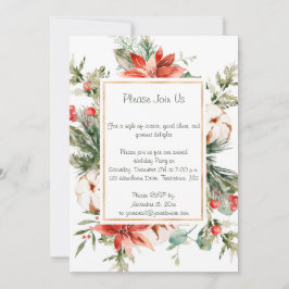 Red Poinsettia Evergreen Snow Weihnachts-Party Einladung
