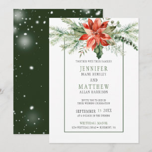 Red Poinsettia & Evergreens Garland Wedding Einladung
