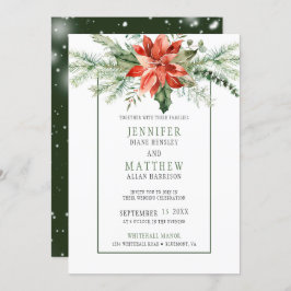 Red Poinsettia & Evergreens Garland Wedding | Einladung