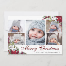 Red Poinsettia Floral 5 FOTO Weihnachtskarte