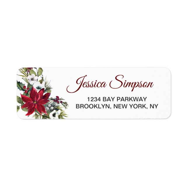 Red Poinsettia Floral Christmas Address Label (Vorne)
