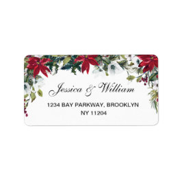 Red Poinsettia Floral Christmas Address Label Adressaufkleber