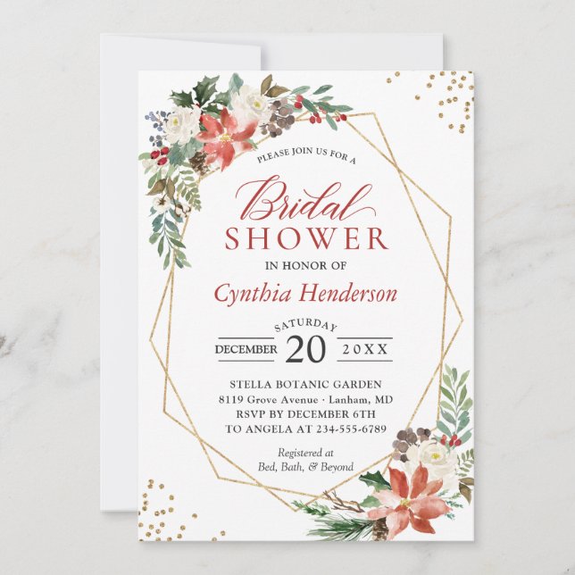 Red Poinsettia Floral Christmas Brautparty Einladung (Vorderseite)