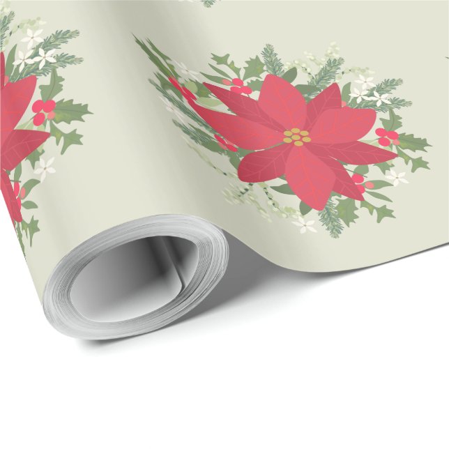 Red Poinsettia Floral Christmas Geschenkpapier (Rolleneckpunkt)