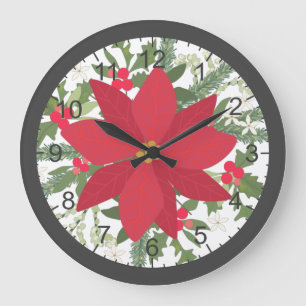 Red Poinsettia Floral Christmas Große Wanduhr