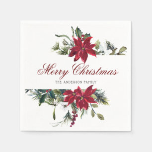 Red Poinsettia Floral Christmas PARTY Paper Serviette