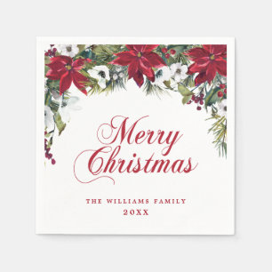 Red Poinsettia Floral Christmas PARTY Paper Serviette