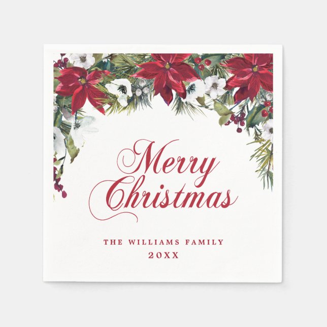 Red Poinsettia Floral Christmas PARTY Paper Serviette (Vorderseite)