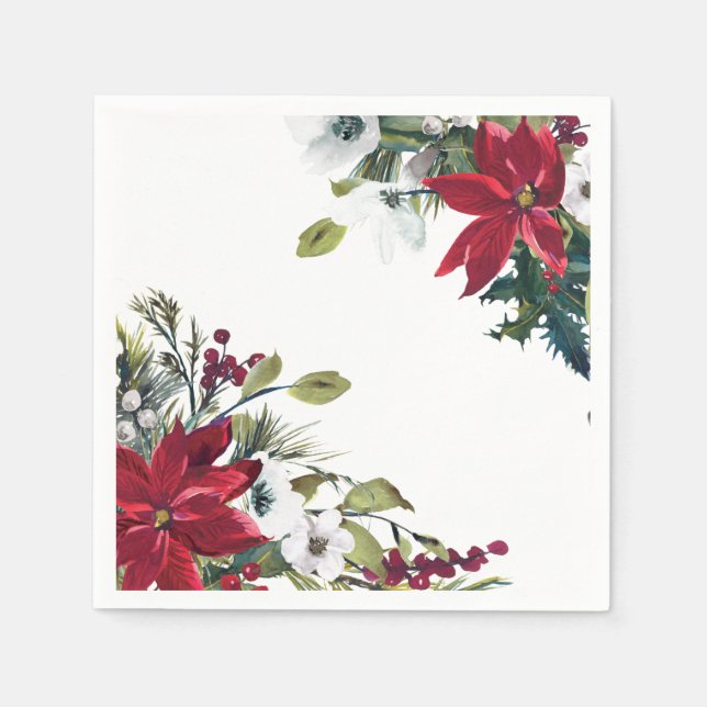 Red Poinsettia Floral Christmas Party Paper Serviette (Vorderseite)