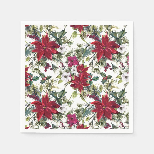 Red Poinsettia Floral Christmas PARTY Paper Serviette (Vorderseite)
