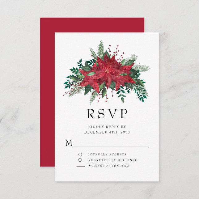 Red Poinsettia Floral Christmas Party RSVP Karte (Vorne/Hinten)