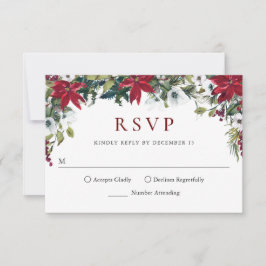 Red Poinsettia Floral Christmas RSVP Card Karte