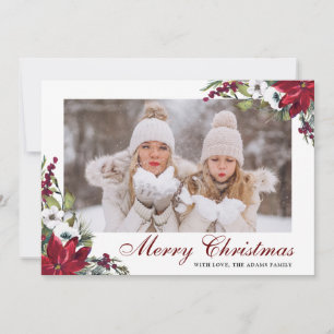 Red Poinsettia Floral FOTO Christmas Card Dankeskarte