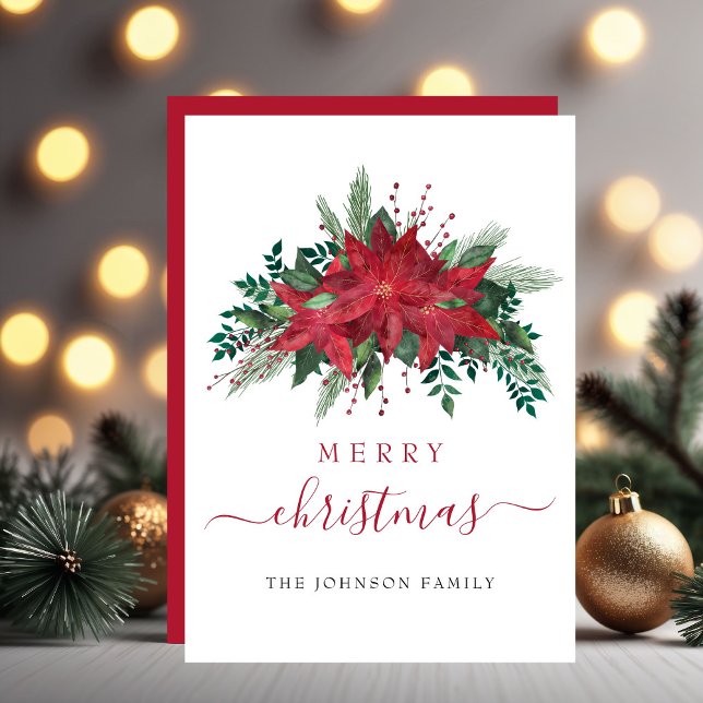 Red Poinsettia Floral Frohe Weihnachten (Red Poinsettia Floral Merry Christmas Holiday Card)