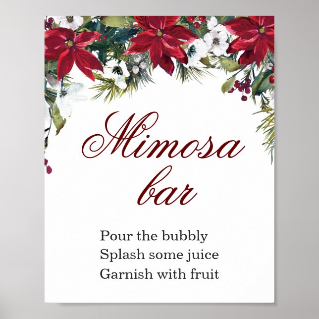 Red Poinsettia Floral Mimosa Bar Sign Poster (Vorne)