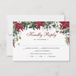 Red Poinsettia Floral RSVP Card mit Wahlmöglichkei Karte