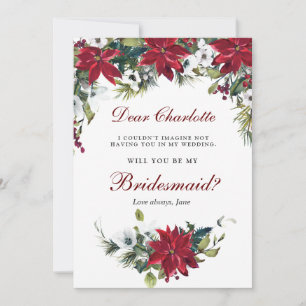 Red Poinsettia Floral Sie werden meine Bridesmaid Einladung