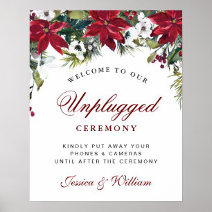 Red Poinsettia Floral Unplugged Zeremony Sign Poster
