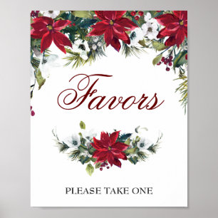 Red Poinsettia Floral Wedding Favor Sign Poster
