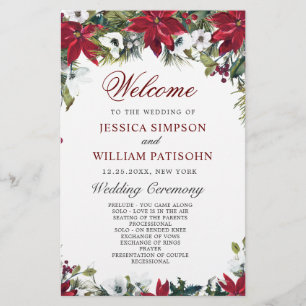 Red Poinsettia Floral Wedding Zeremonie Programm