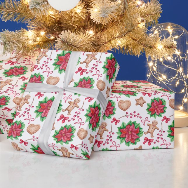 Red Poinsettia Floral Weihnachtsgeschenk Geschenkpapier (Feiertage)