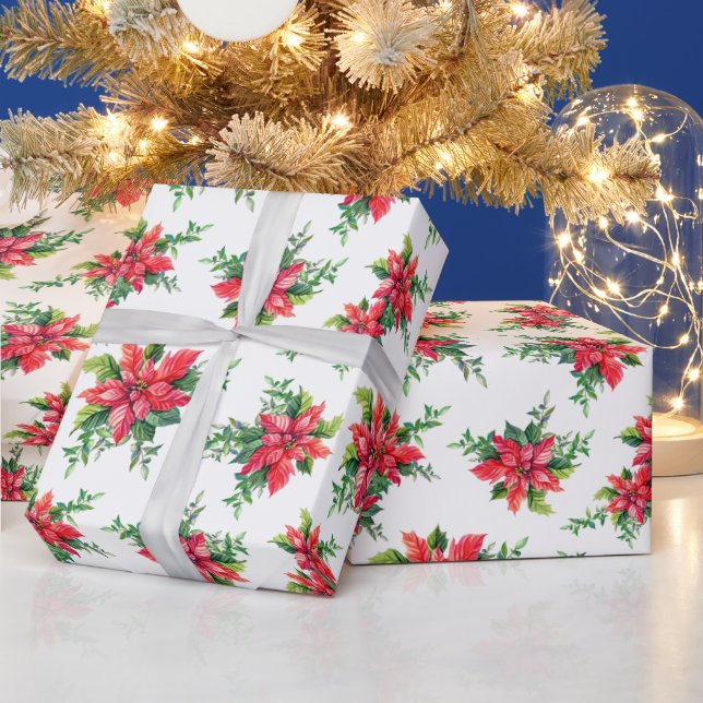 Red Poinsettia Floral Weihnachtsgeschenk Geschenkpapier (Feiertage)
