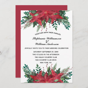 Red Poinsettia Floral Winter Wedding Inv Einladung