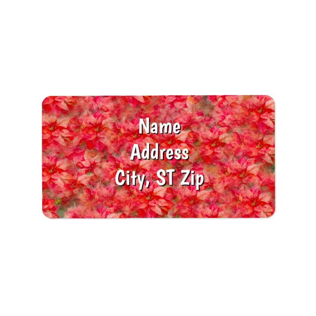 Red Poinsettia Flower Art Personal Address Label Adressaufkleber (Vorne)
