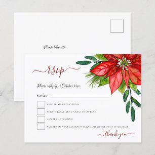 Red Poinsettia Foliage Christmas RSVP Einladungspostkarte